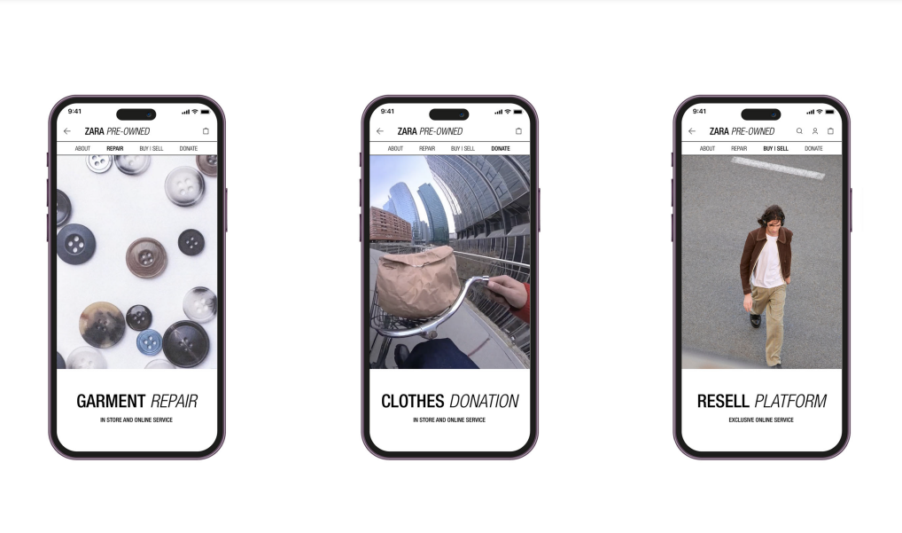 Sur la plateforme Pre-Owned de Zara, vous pouvez réparer vos vêtements Zara, les vendre et en faire don.