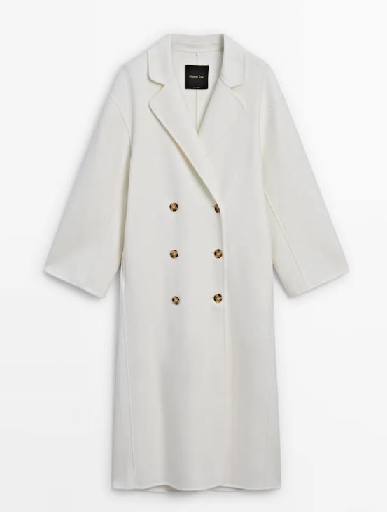 Manteau en laine mélangée blanche Massimo Dutti (229 euros).