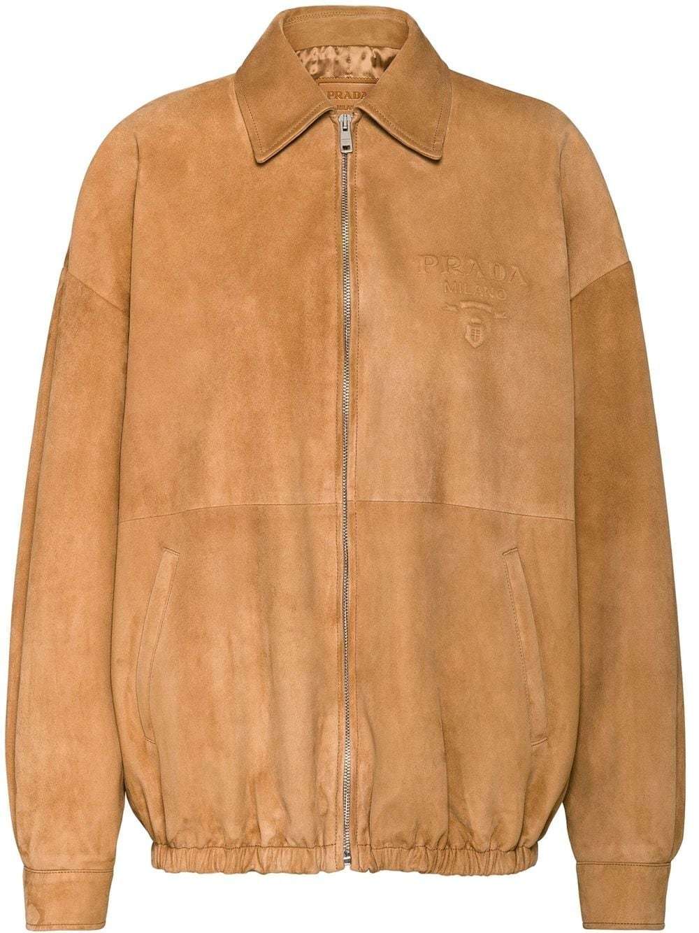 Blouson aviateur en daim Prada.