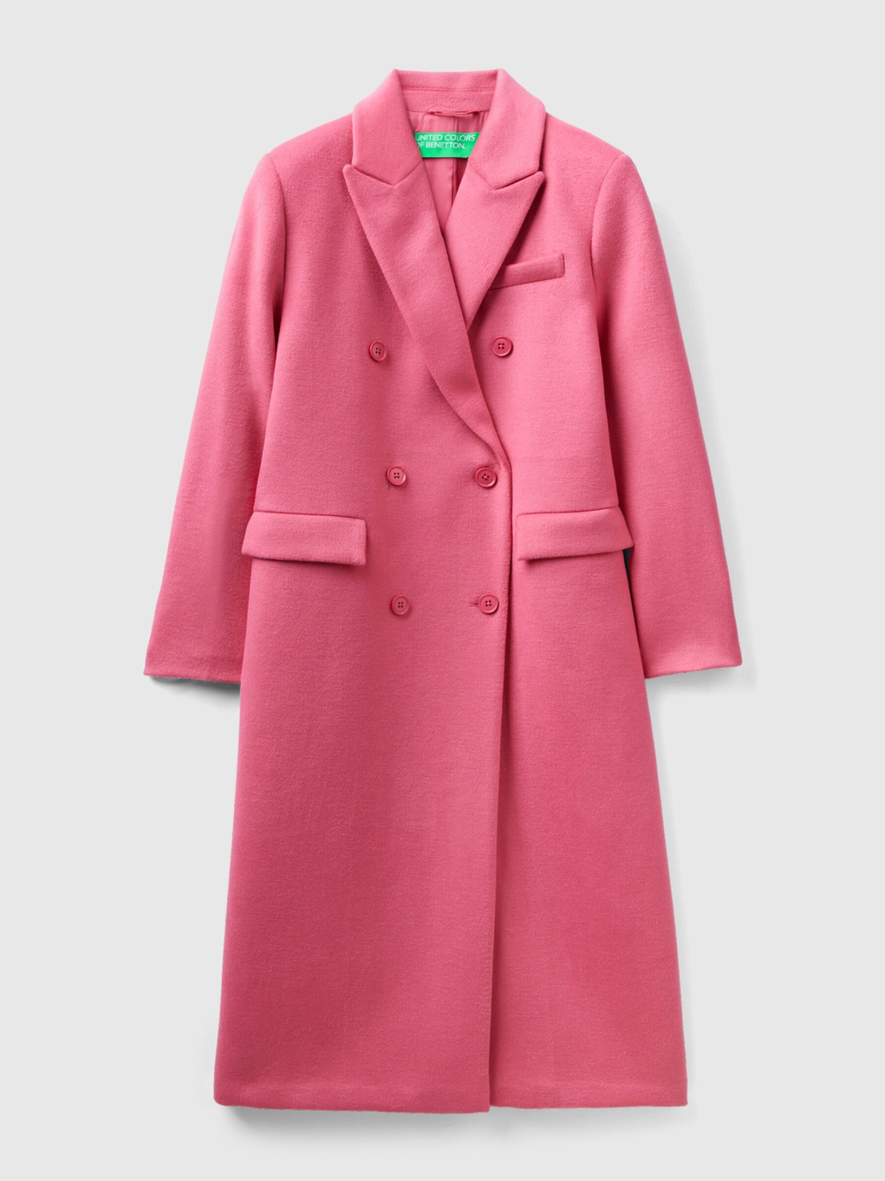 Manteau croisé rose Benetton.