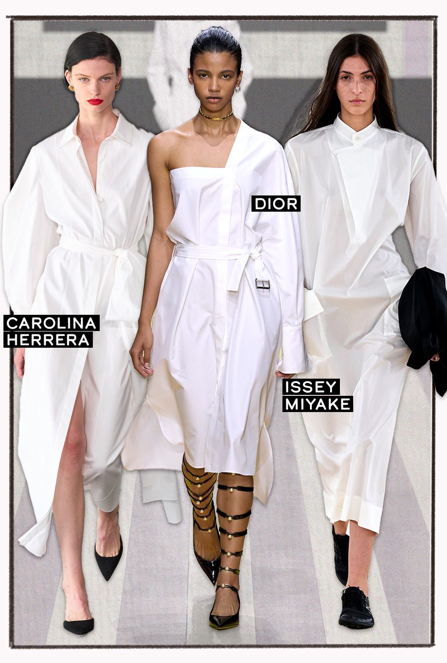Robes chemises blanches dans les collections printemps-été 2024.