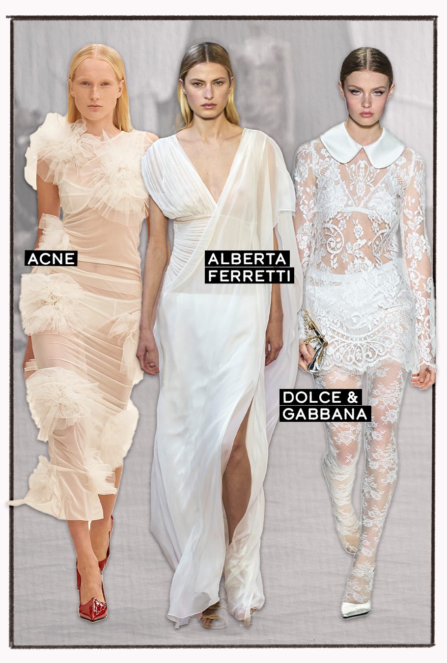Robes avec transparences dans les collections printemps-été 2024.