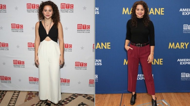 Lily Santiago posant lors d'événements de théâtre en vêtements élégants