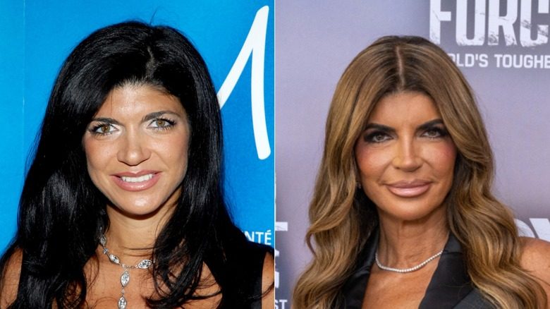 Teresa Giudice portant du rouge à lèvres rose avant et après son travail de nez