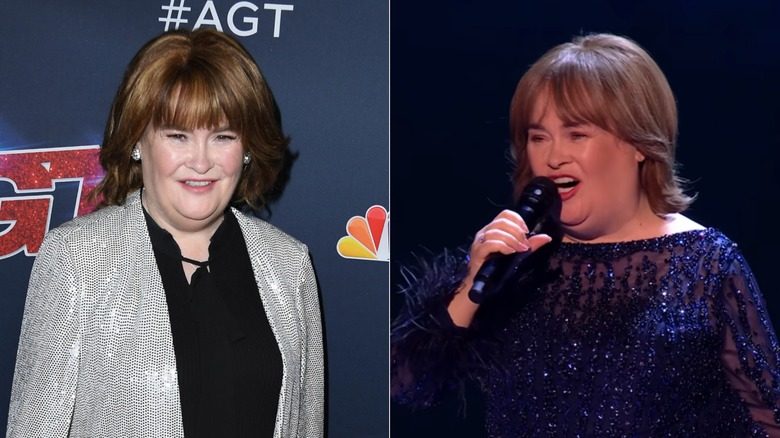 Susan Boyle avec du rouge à lèvres rose