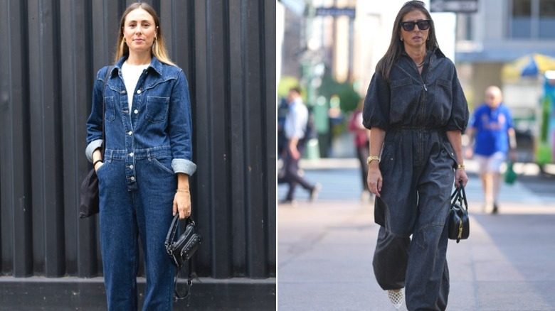 Deux femmes portant des combinaisons en jean