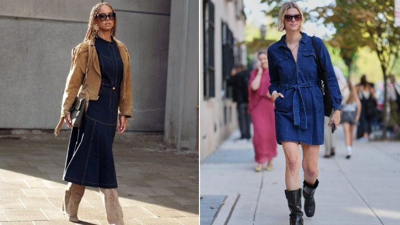 Deux femmes portant des robes en jean