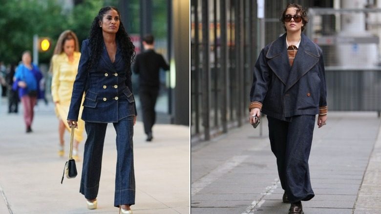 Deux femmes portant des costumes en jean