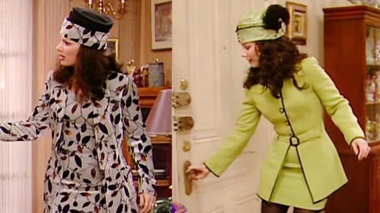 Fran Fine porte des robes avec des manteaux, des jupes et des chapeaux assortis