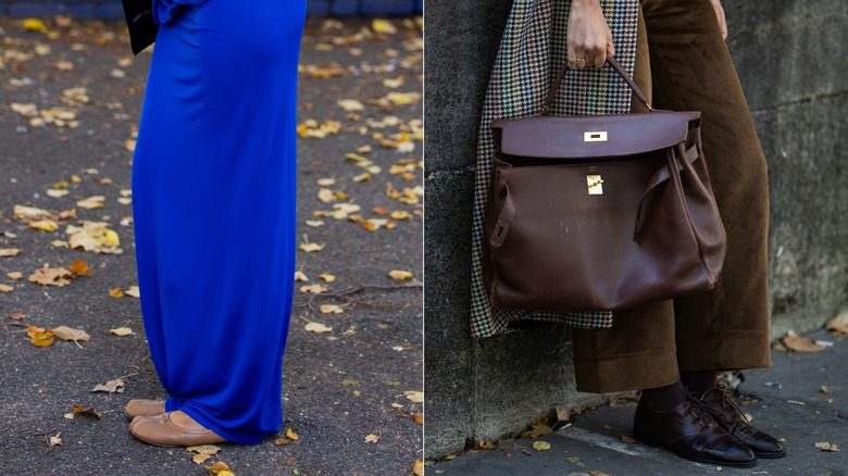 Femmes portant des ballerines à gauche et des derby à droite