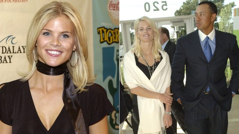 Elin Nordegren en 2003 et marche avec Tiger Woods en 2006