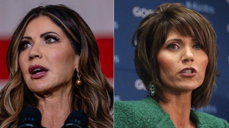 Kristi Noem avec et sans faux cils.