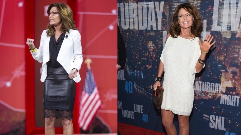 Sarah Palin assiste à des événements formels dans des tenues élégantes avec des jupes courtes