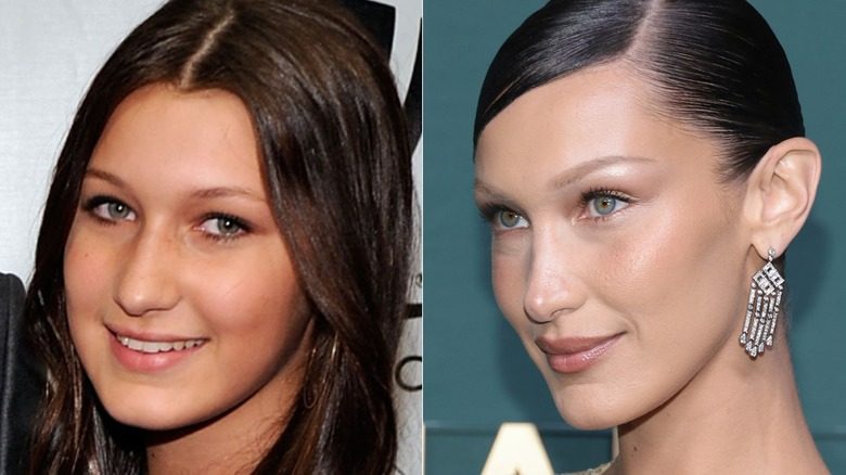 Bella Hadid sourit au 15e concert-bénéfice du Grand Chelem pour les enfants de la Fondation Andre Agassi pour l'éducation au Wynn Las Vegas le 9 octobre 2010 à Las Vegas, Nevada (2010) ; Bella Hadid assiste à la 16e édition annuelle des Golden Heart Awards au Glasshouse le 17 octobre 2022 à New York (2022)
