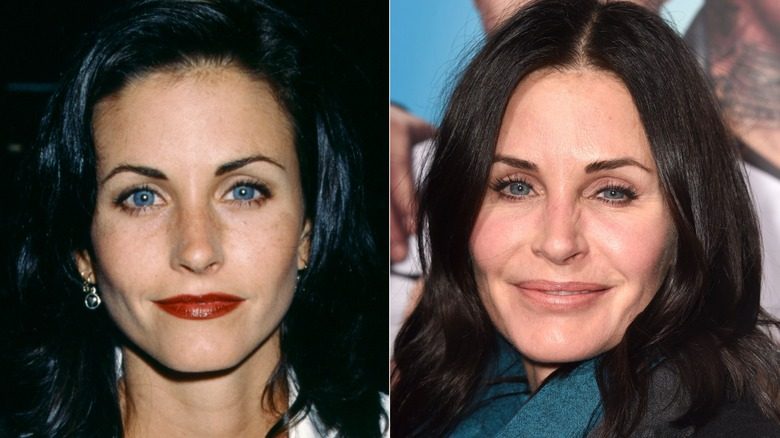 Courteney Cox assiste à la "Monde aquatique" Première à Hollywood le 27 avril 1995 au Mann's Chinese Theatre à Hollywood, Californie ; Courteney Cox assiste à la "Patrons horribles 2" Première au TCL Chinese Theatre le 20 novembre 2014 à Los Angeles, Californie (2014)