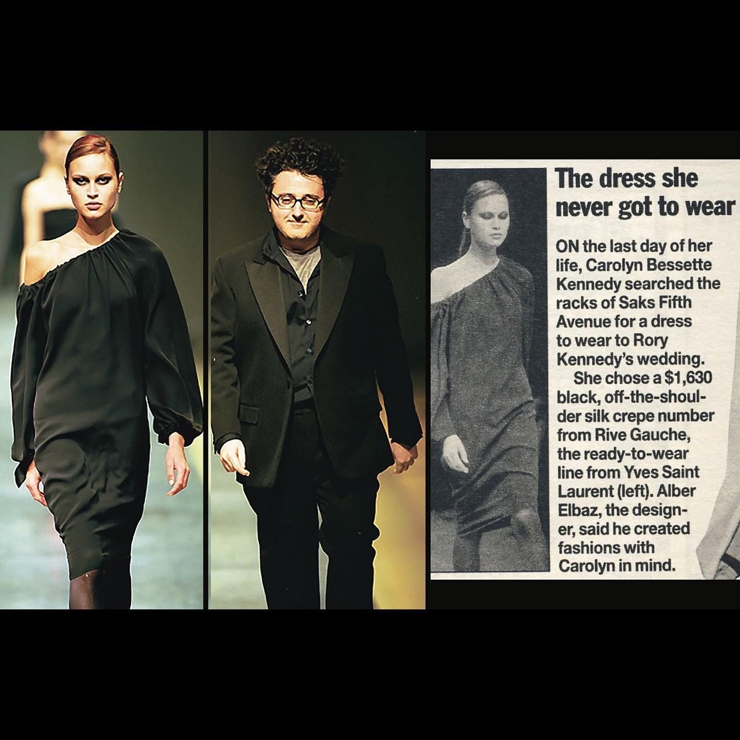 La robe d'invitée de Carolyn Bessette pour le mariage de Rory Kennedy était celle d'Alber Elbaz pour Rive Gauche d'Yves Saint Laurent, collection automne hiver 1999-2000.