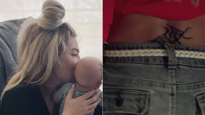 Erika Kirk tient son bébé dans ses bras et lui fait des bisous pendant que ses cheveux sont relevés en chignon en désordre