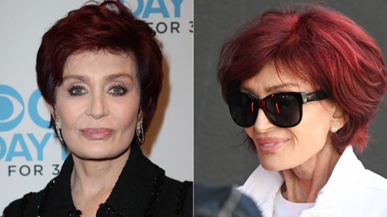 Photos côte à côte montrant la perte de poids de Sharon Osbourne autour de son cou