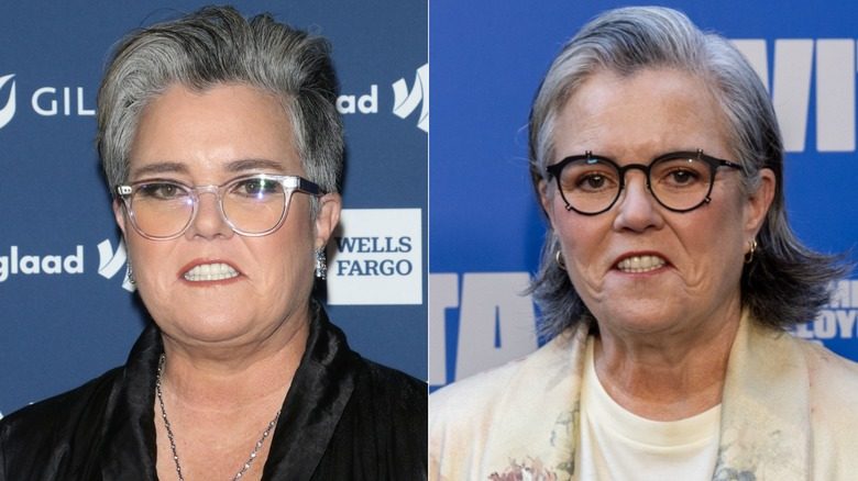 Photos côte à côte montrant la perte de poids de Rosie O'Donnell autour du cou et du visage
