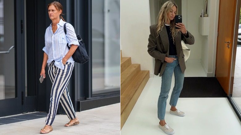 G : Un invité arrive pour assister à un défilé lors de la Fashion Week de Copenhague 2022 / R : Selfie miroir de l'influenceuse mode Anouk Yve
