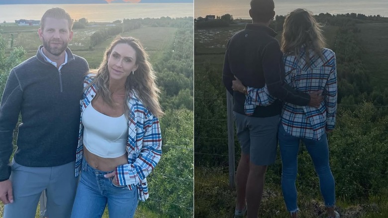 Lara Trump dans une chemise à carreaux et un jean légèrement délavé
