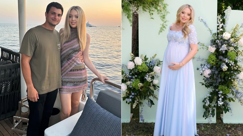 Tiffany Trump porte une robe d'été à côté de Michael Boulos et une robe de maternité bleue
