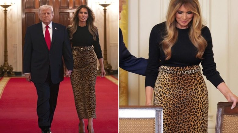 Melania Trump marche avec Donald Trump à la Maison Blanche