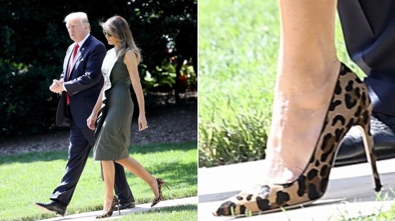 Melania Trump marche avec Donald devant la Maison Blanche