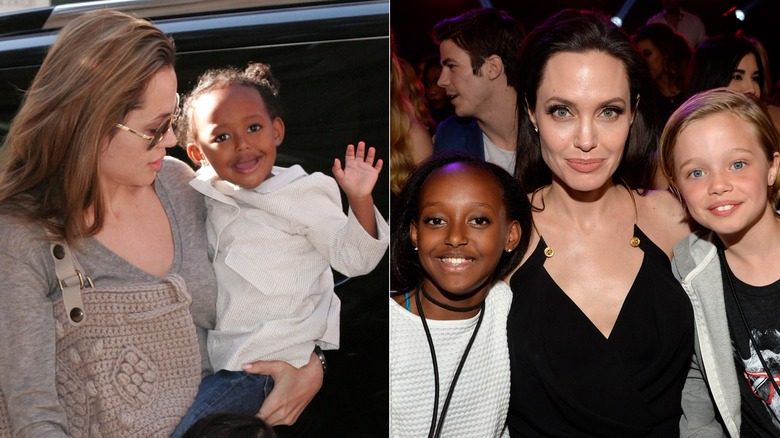 Zahara Jolie et Angelina Jolie sortent de la voiture et assistent à la 28e édition des Kids' Choice Awards de Nickelodeon avec Shiloh