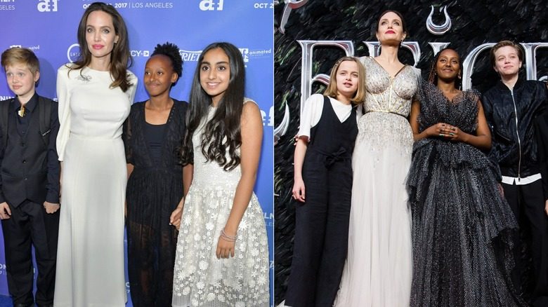 Zahara Jolie et Angelina Jolie avec Shiloh au TCL Chinese Theatre et au 