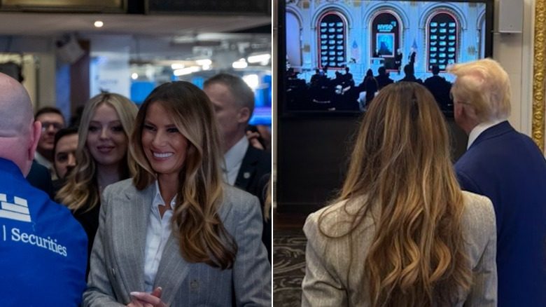 Melania Trump avec des extensions de cheveux mal mélangées aux côtés de Donald Trump.