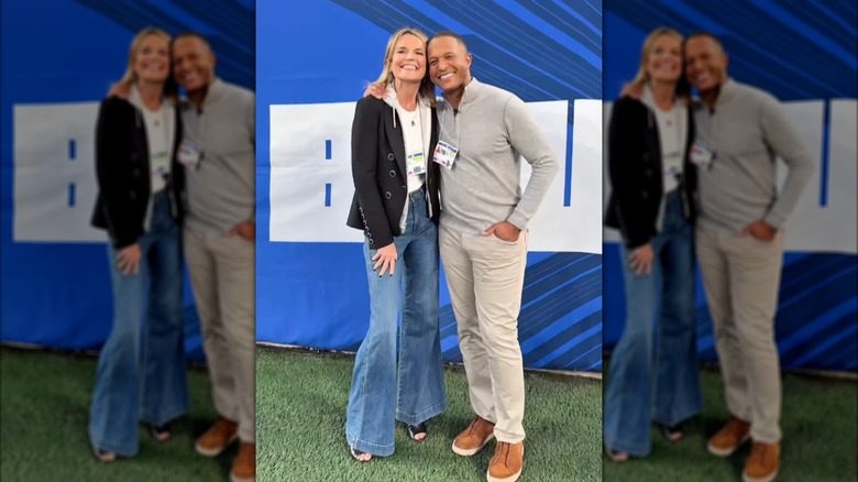 Savannah Guthrie et Craig Melvin posent pour une photo lors d'un reportage sur un match de football