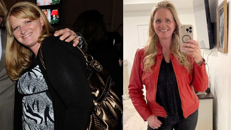 Photos côte à côte de Christine Brown montrant sa transformation en matière de perte de poids