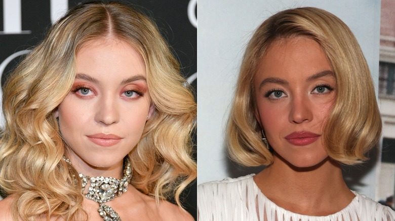 Sydney Sweeney en 2019 avec les cheveux longs et en 2026 avec les cheveux courts