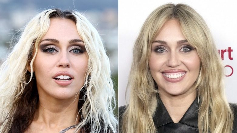 Miley Cyrus en 2023 avec un maquillage des yeux dramatique et 2026
