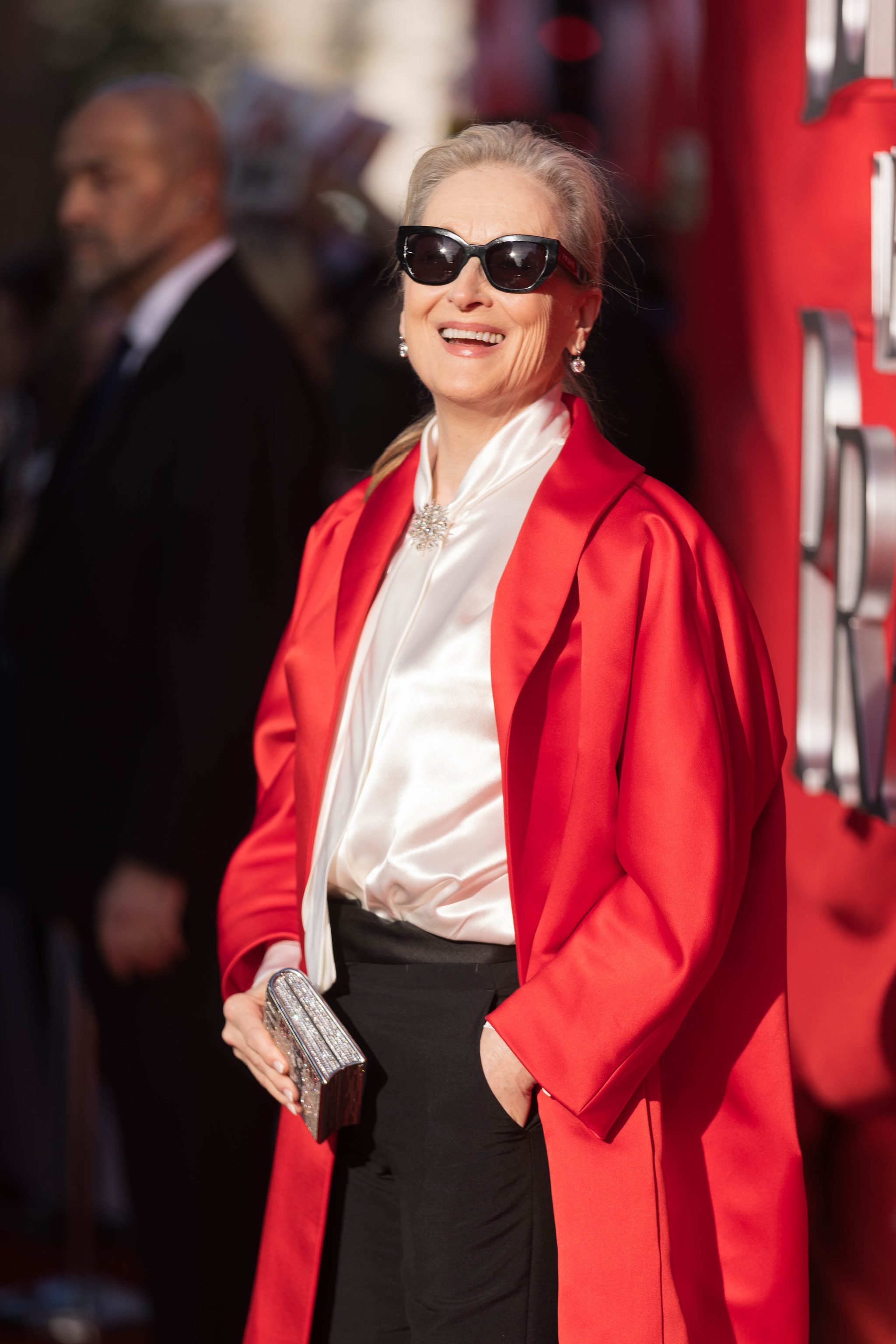 Meryl Streep a posé dans un manteau Prada.