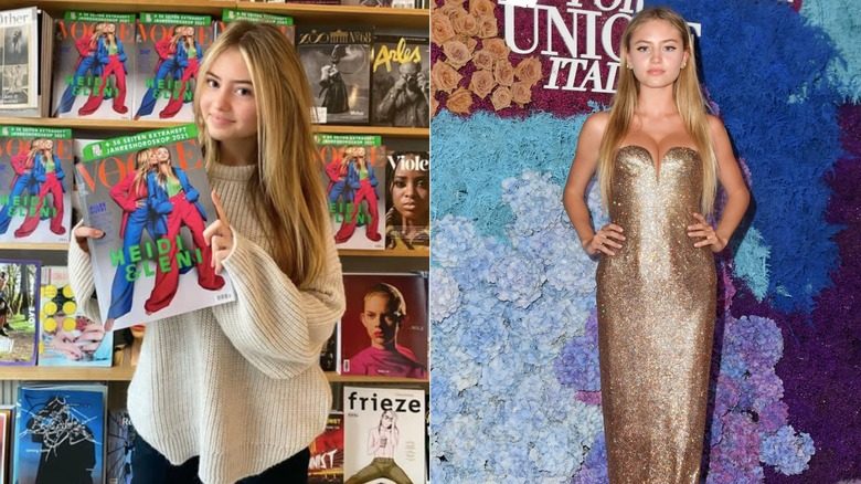 Leni Klum brandit la couverture de décembre 2020 de Vogue Allemagne / Leni Kum lors de l'événement LuisaViaRoma for Unicef ​​à Capri, Italie en 2021