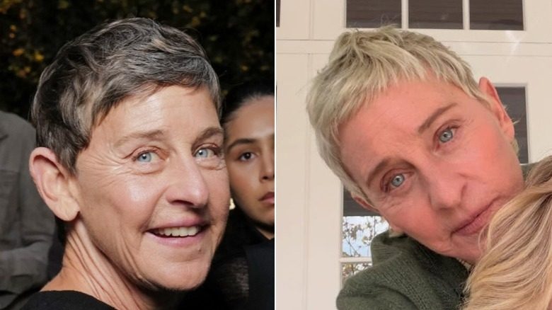 Ellen DeGeneres à une soirée avec des cheveux naturels et à la maison avec Portia De Rossi, en blonde