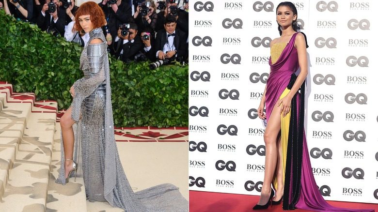 Zendaya en cotte de mailles au Met Gala 2018 et dans une robe structurée bicolore