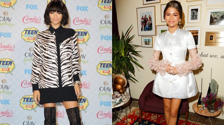Zendaya dans une robe chemise rayée en 2014 et une robe blanche en 2016