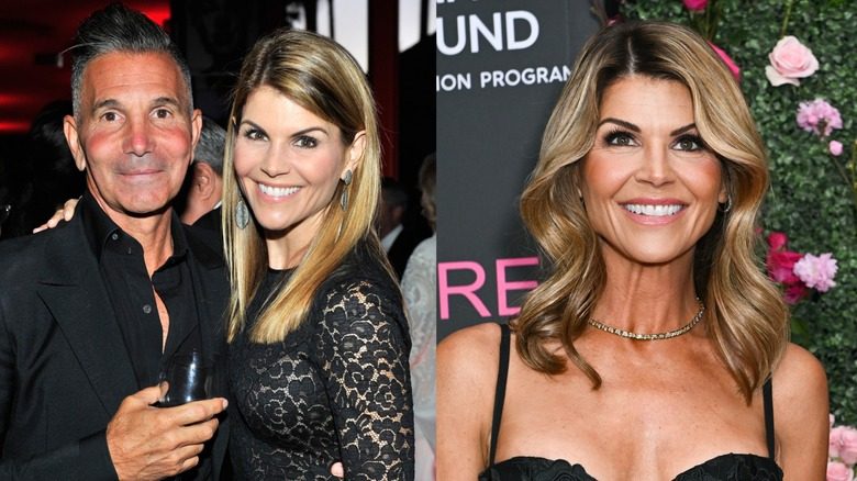 L'actrice Lori Loughlin photographiée avec son mari à gauche et dans une robe noire à droite