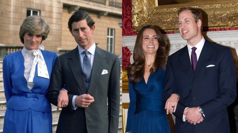Diana Spencer et le prince Charles annoncent leurs fiançailles à la presse en 1981 ; Kate Middleton et le prince William annoncent leurs fiançailles à la presse en 2010