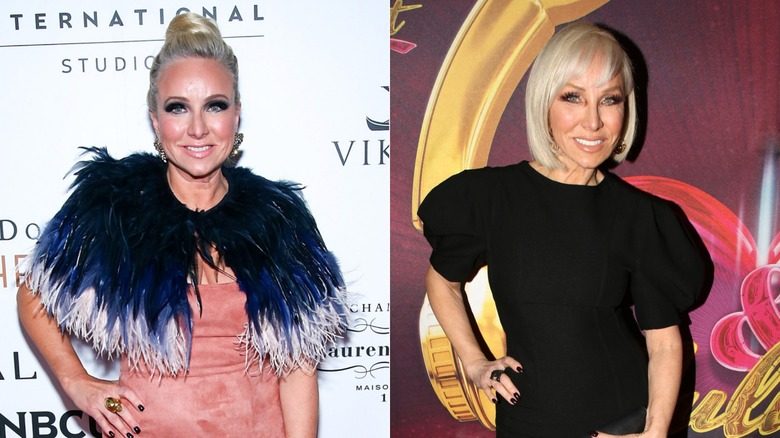 Margaret Josephs portant une cape à plumes et une robe noire