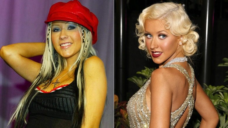 Image côte à côte de Christina Aguilera en 2002 et 2006