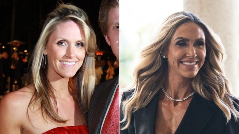 Lara Trump sourit lors d'un événement avec son mari Eric et s'adresse à la foule