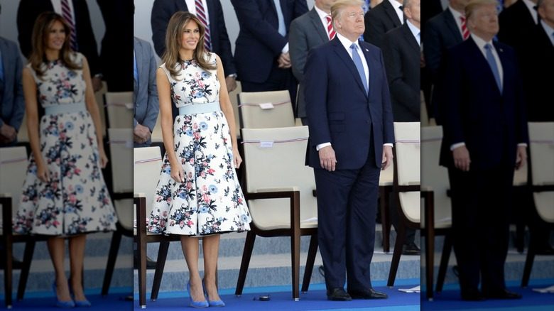 Melania Trump en robe blanche à fleurs avec Donald Trump