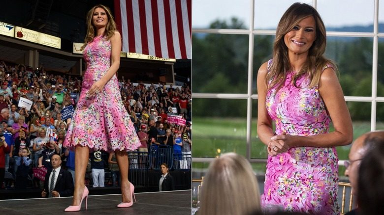 Melania Trump dans une robe en dentelle fleurie rose en 2017 et 2018