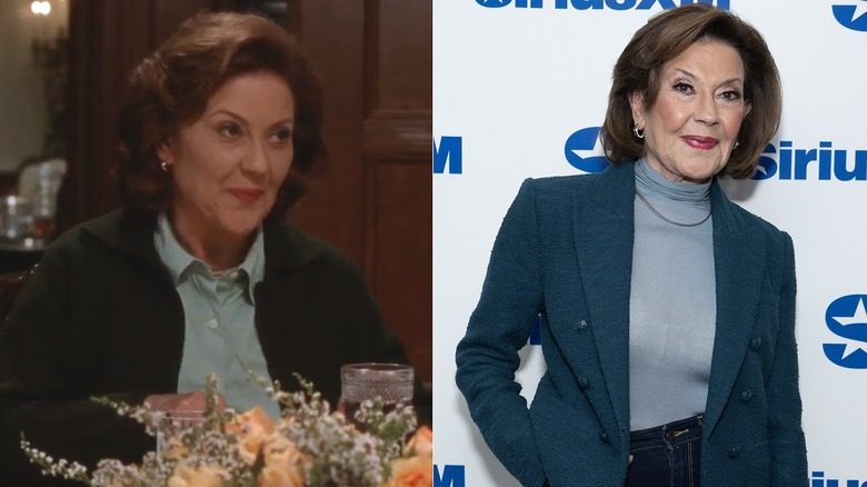 Image partagée de Kelly Bishop dans le rôle d'Emily Gilmore dans Gilmore Girls à gauche et posant avec un col roulé et un blazer à droite.