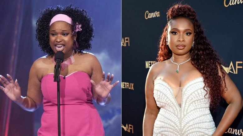 Jennifer Hudson chante sur American Idol en 2004 et pose pour des photos sur un tapis rouge en 2026