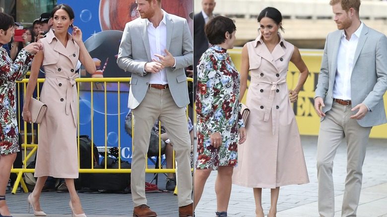 Meghan Markle portant une robe trench à Londres en juillet 2018